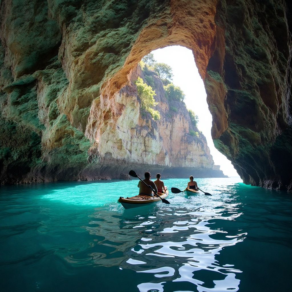 Kayaking through coastal caves