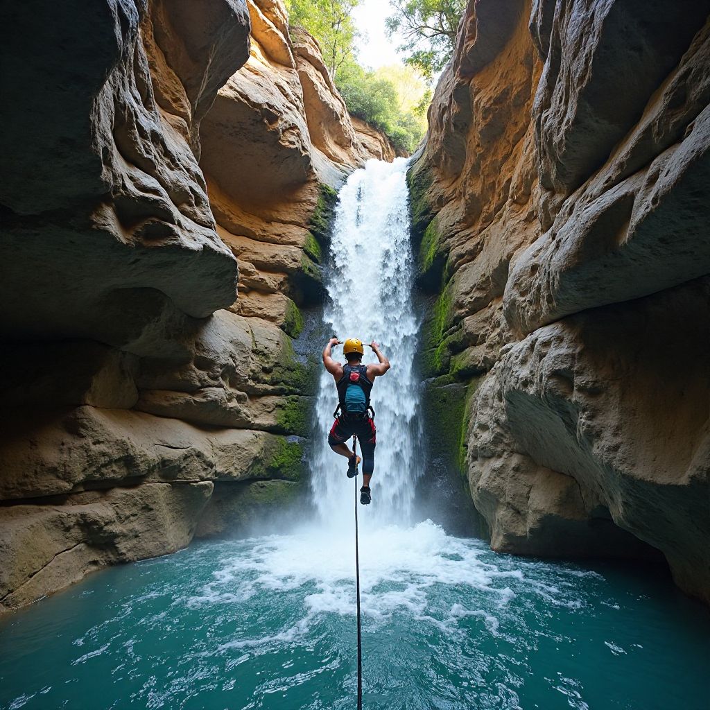 Waterfall rappelling